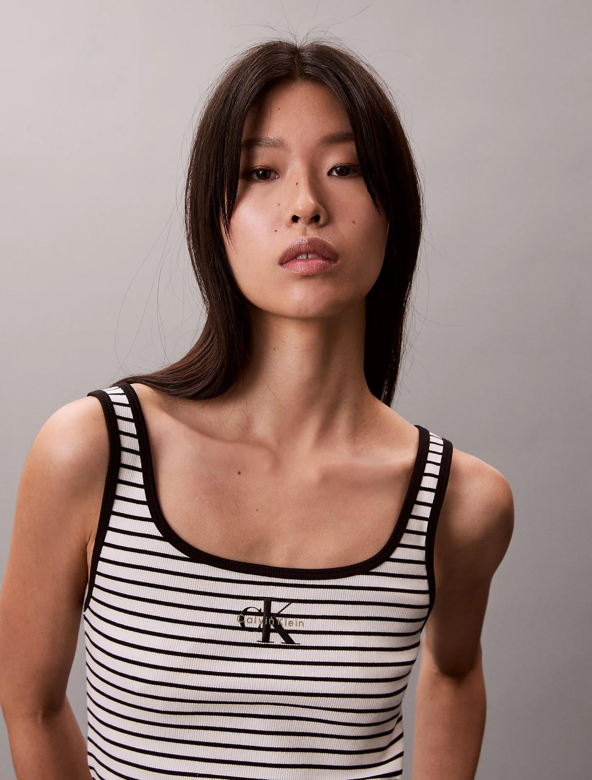 Canotta Calvin Klein slim in costina a strisce donna