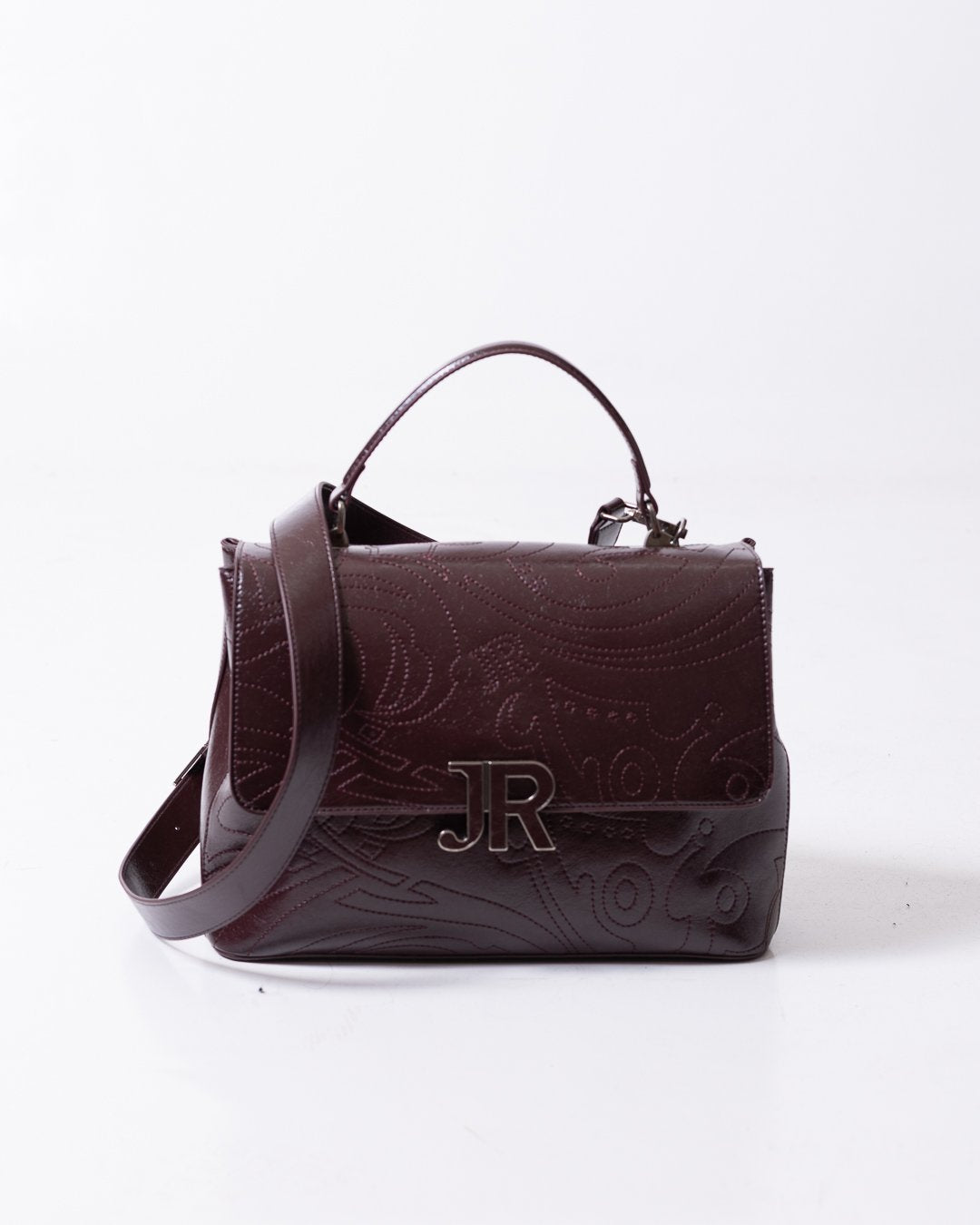 Borsa John Richmond con logo "JR" in pelle dalla finitura lucida e grafica in ricamo