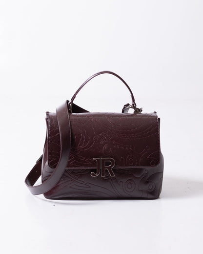Borsa John Richmond con logo "JR" in pelle dalla finitura lucida e grafica in ricamo