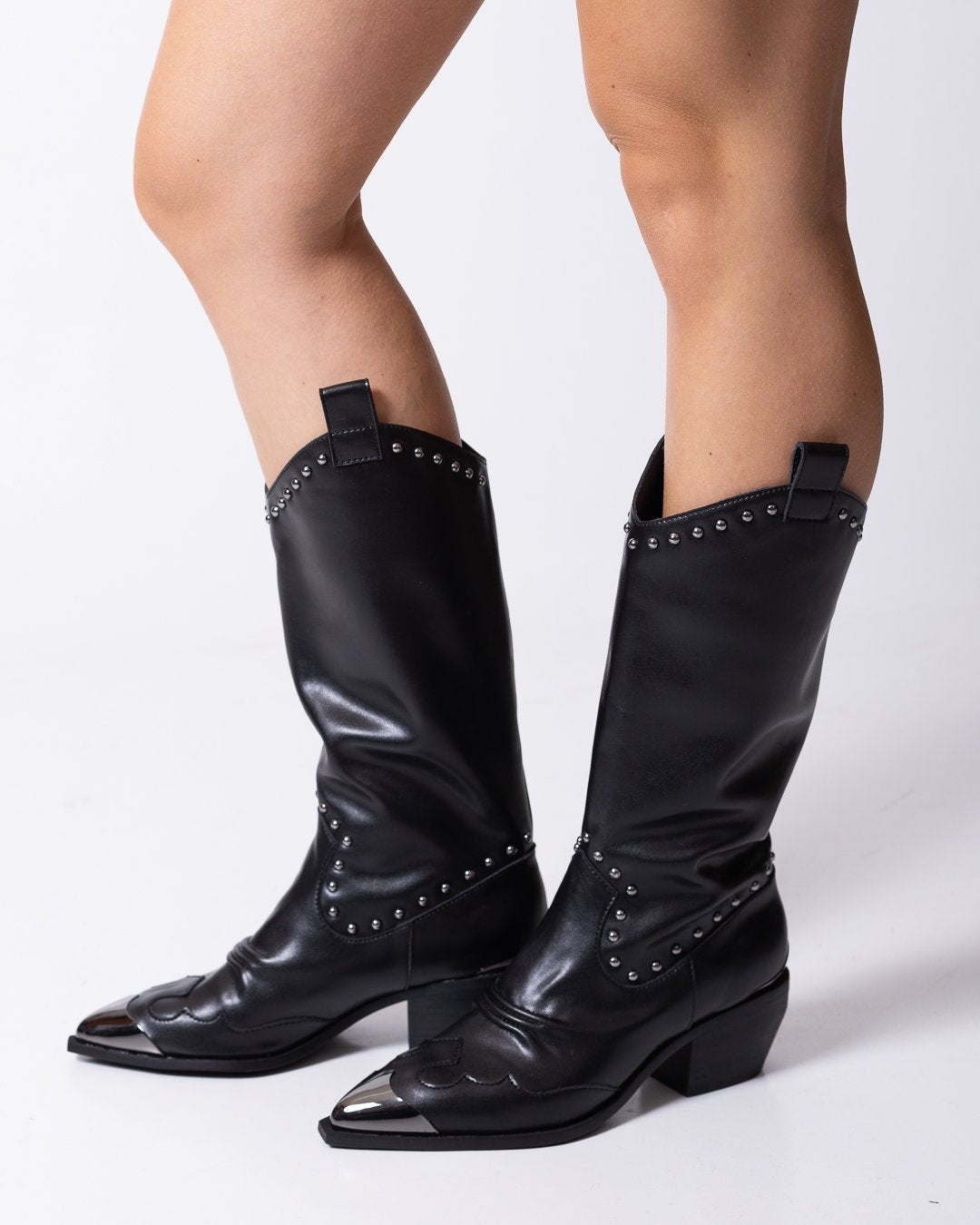 Stivali Just Cavalli in pelle con punta metallica, tacco e borchie