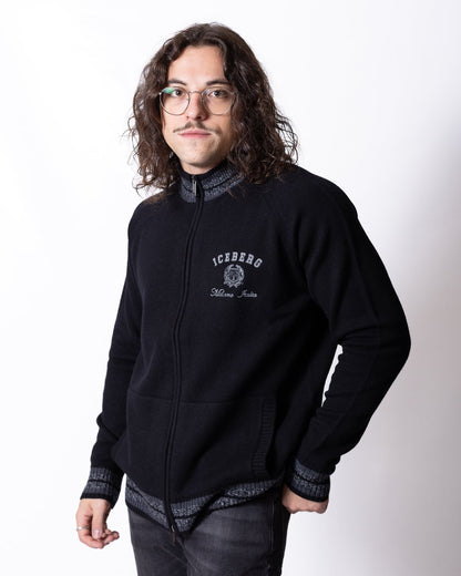 Maglia Iceberg in lana full zip con logo ricamato