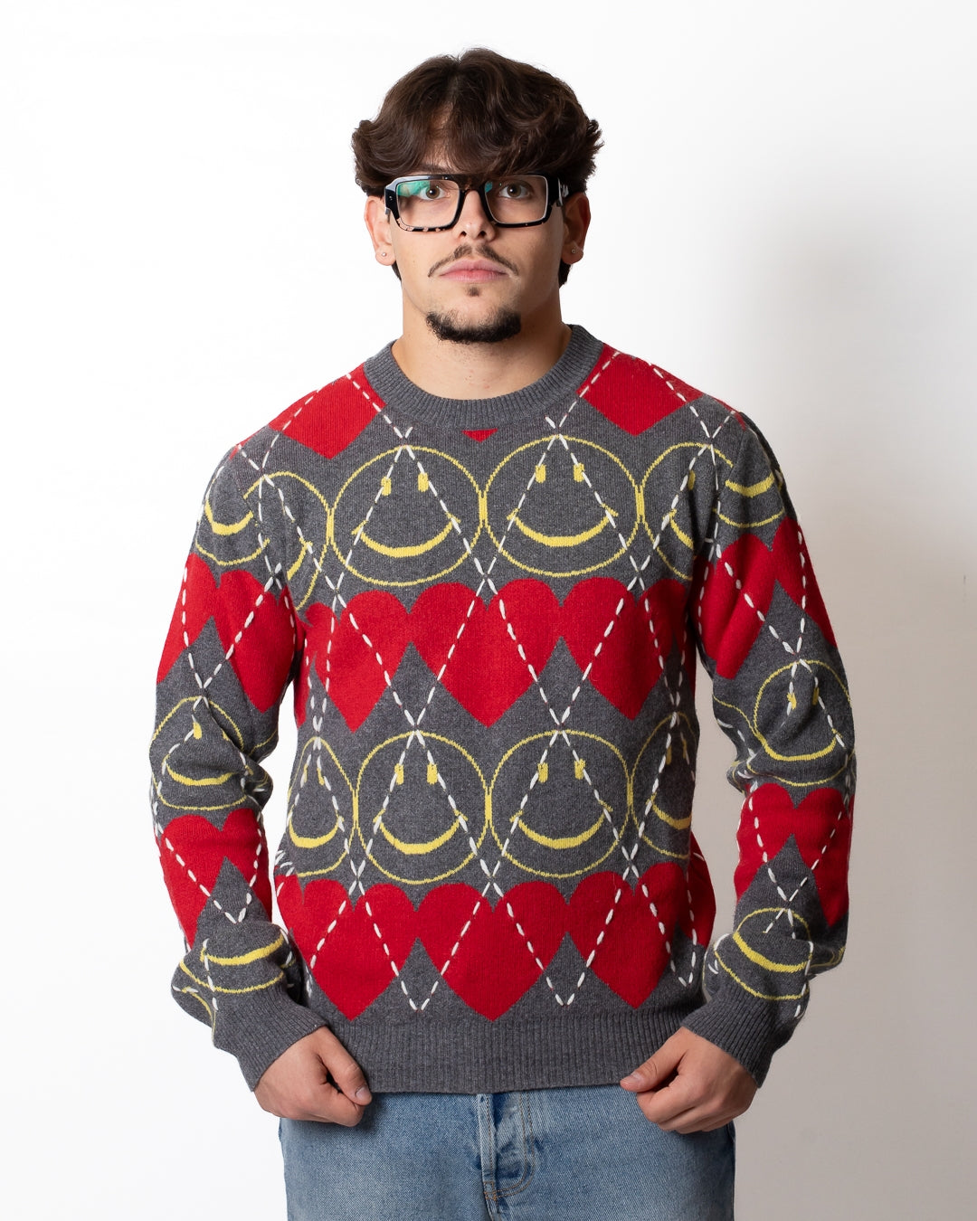 Maglia Moschino "Smiley Capsule" girocollo con ricami all-over