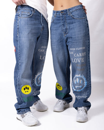 Jeans Barrow con patch logo e stampe decorative