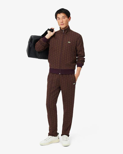 Felpa Lacoste con zip logata allover uomo