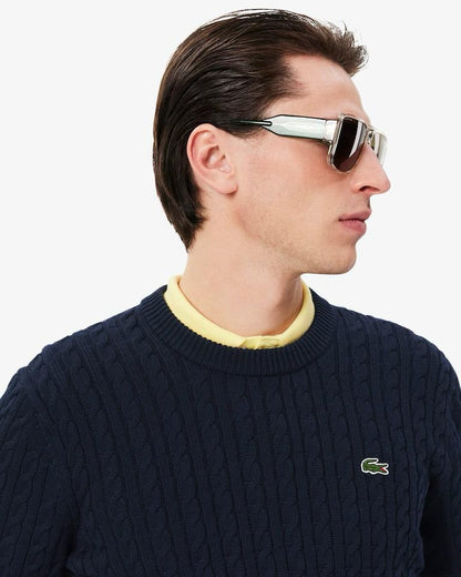 Maglia Lacoste girocollo con ricami intrecciati uomo