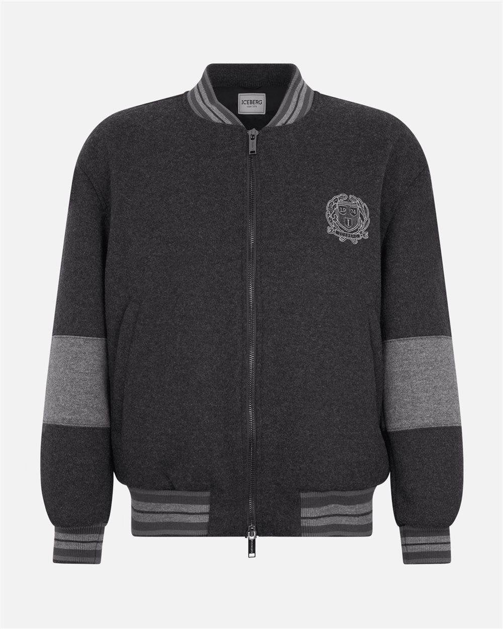 Giubbotto Iceberg in panno di lana bomber fit con ricamo e motivo a righe grigio