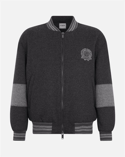 Giubbotto Iceberg in panno di lana bomber fit con ricamo e motivo a righe grigio