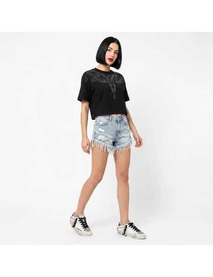T-Shirt Marcelo Burlon cropped con perline donna