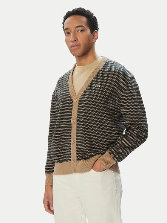 Cardigan Lacoste jacquard con logo ricamato
