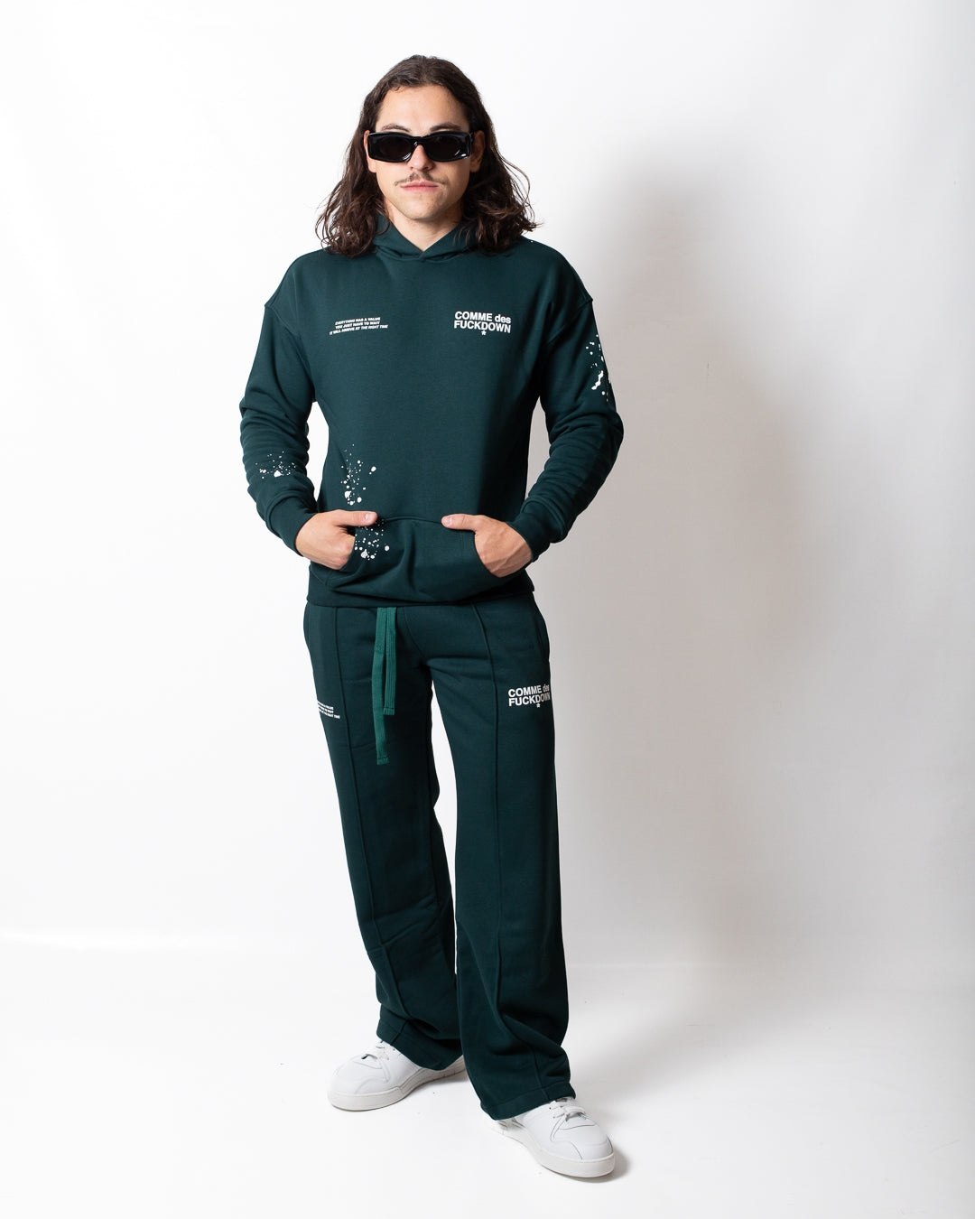 Pantalone Comme des Fuckdown in felpa con nervature e stampa uomo