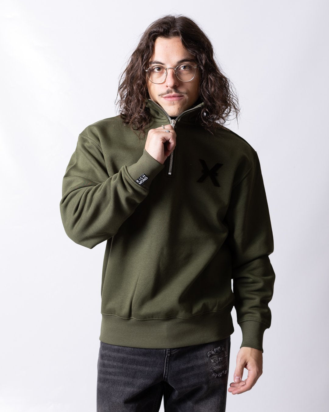 Felpa Richmond X mezza zip con logo e lettering in rilievo 3D