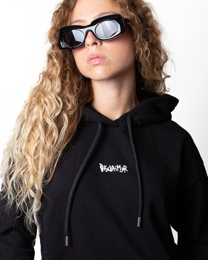 Felpa Disclaimer cropped con cappuccio e glitter donna