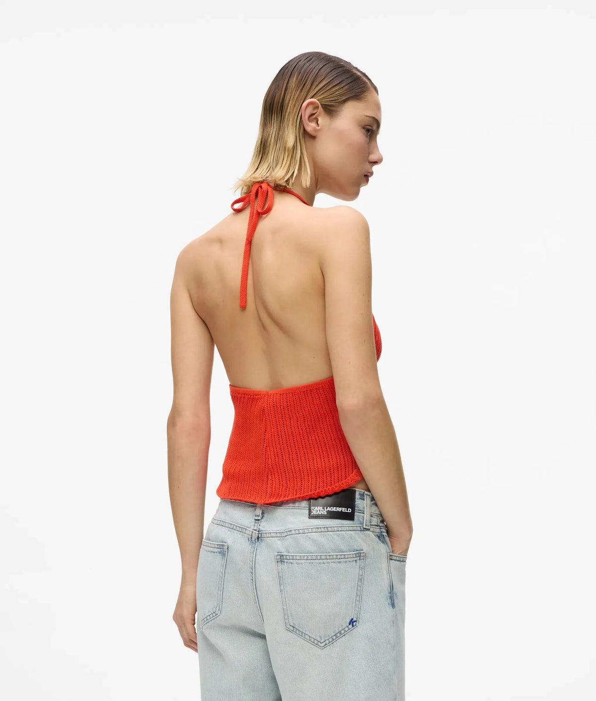 Top Karl Lagerfeld Jeans in maglia traforata con laccetti donna