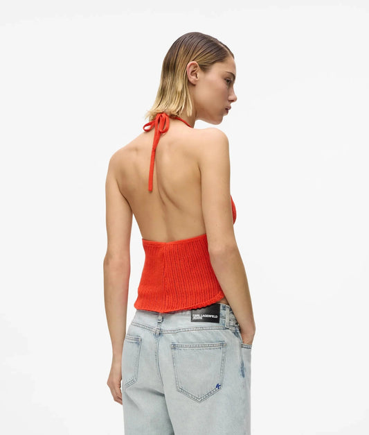 Top Karl Lagerfeld Jeans in maglia traforata con laccetti donna