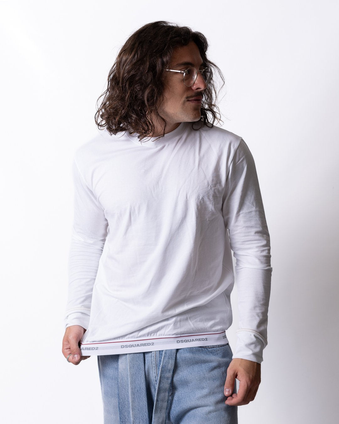 T-Shirt a manica lunga Dsquared2 con banda logata uomo