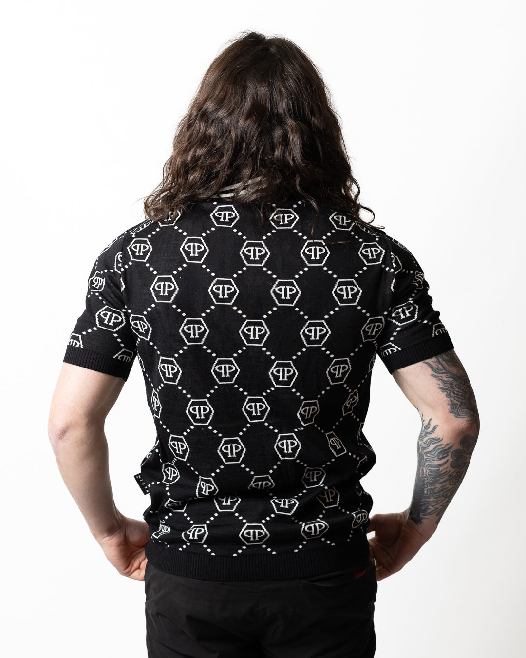 Polo Philipp Plein in misto lana "Jacquard Monogram" uomo