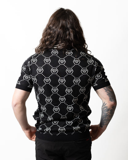 Polo Philipp Plein in misto lana "Jacquard Monogram" uomo