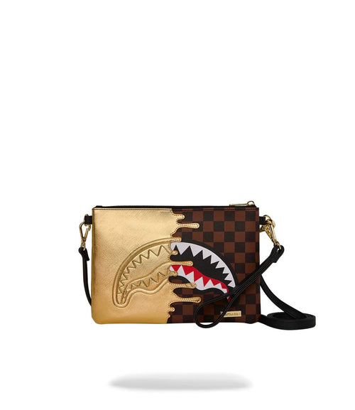 Pochette Sprayground marrone SHARKS IN PARIS GOLD DRIP CROSSOVER CLUTCH con tracolla