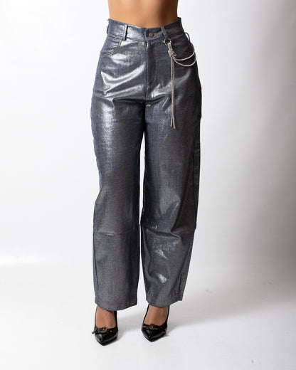 Jeans Disclaimer laminato a gamba larga donna