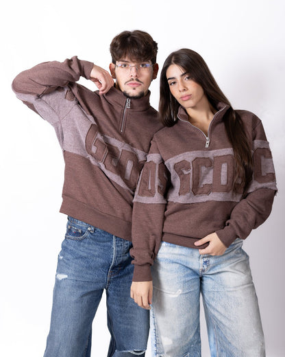 Felpa GCDS mezza zip con maxi logo a contrasto