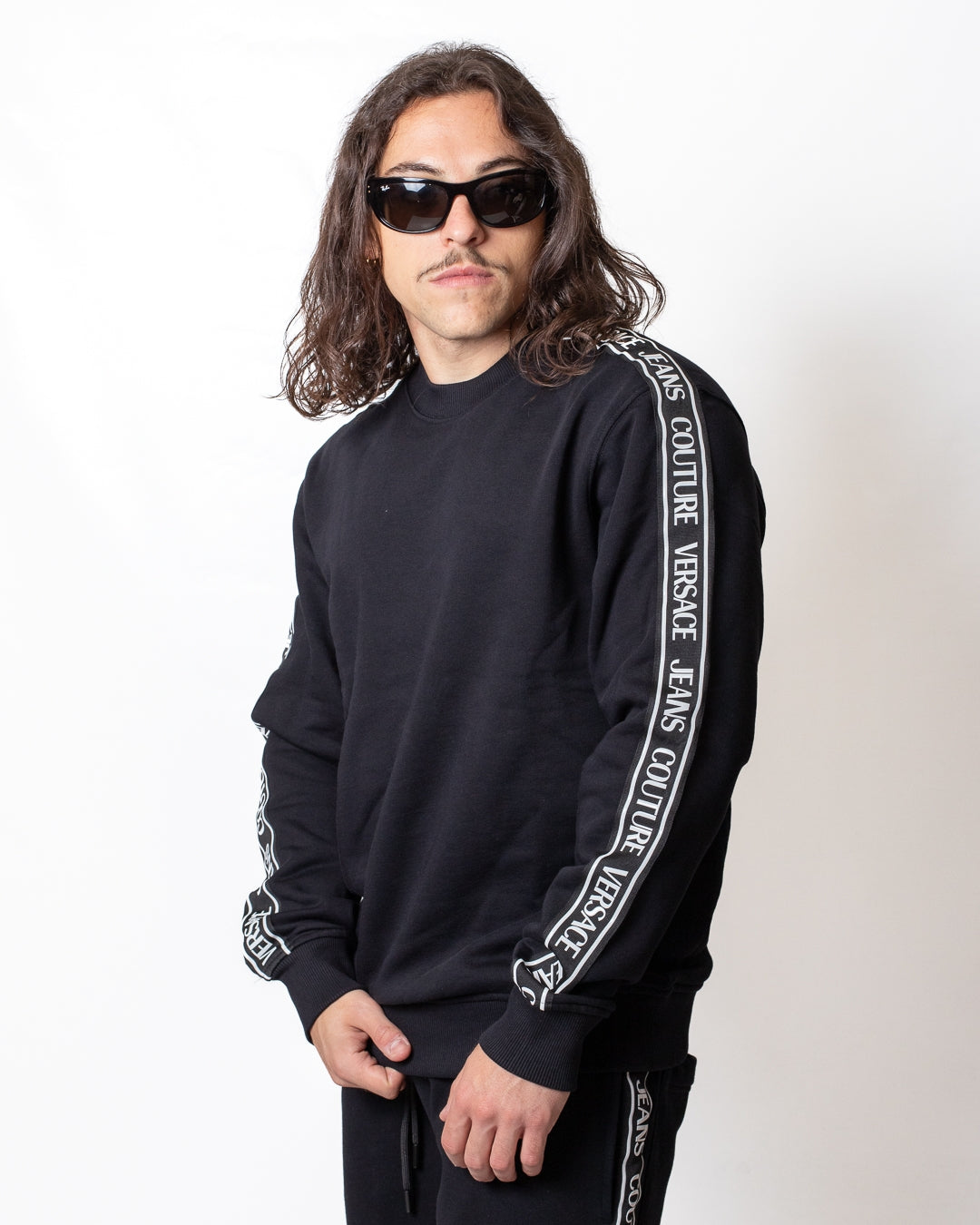 Felpa Versace Jeans Couture girocollo con bande logate uomo