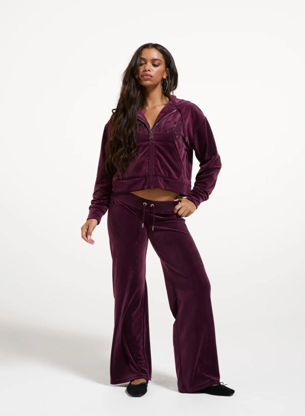 Felpa Juicy Couture full zip con cappuccio e logo strass