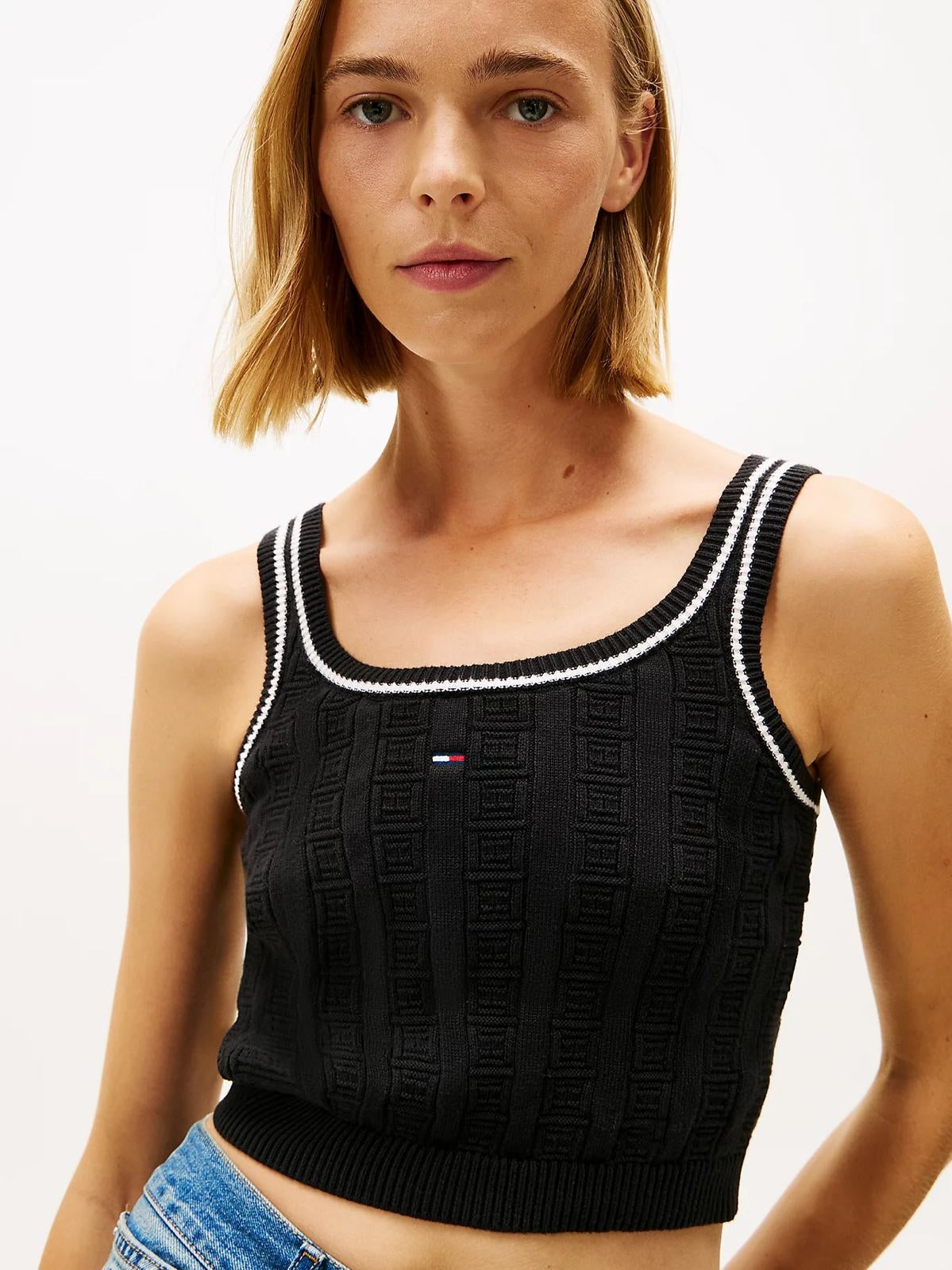 Top Tommy Jeans flag cable cropped donna