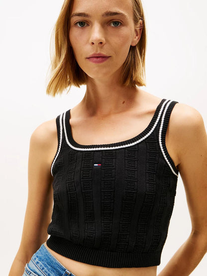 Top Tommy Jeans flag cable cropped donna