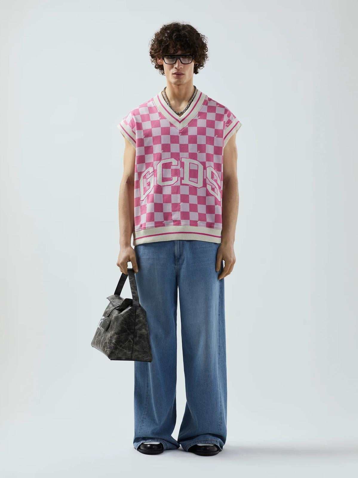 Gilet GCDS con scacchi all-over e ricamo uomo