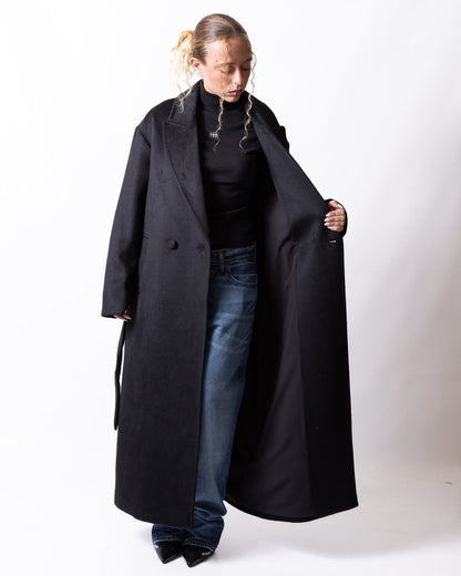 Cappotto Twinset Actitude doppiopetto in misto lana con cintura donna
