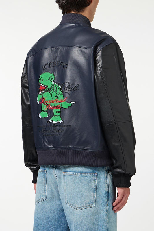 Giubbotto Iceberg in vera pelle con ricamo uomo