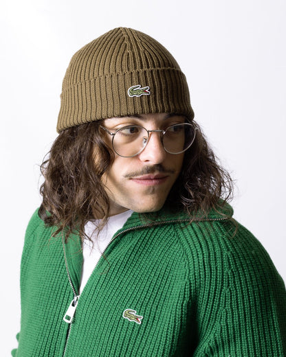 Maglia Lacoste fullzip a collo alto in lana con costine uomo