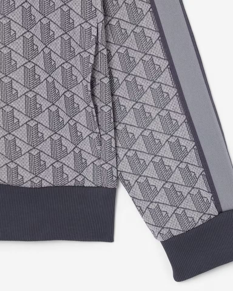 Felpa Lacoste con zip logata allover uomo