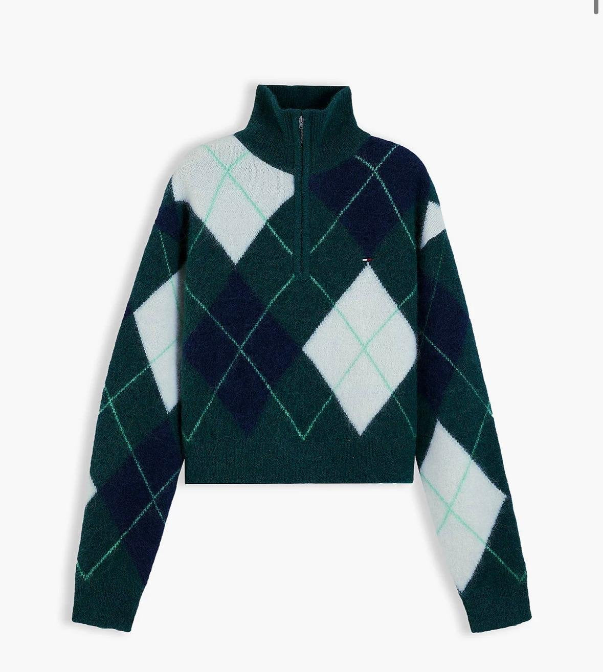 Maglia Tommy Jeans mezza zip con motivo argyle e logo ricamato