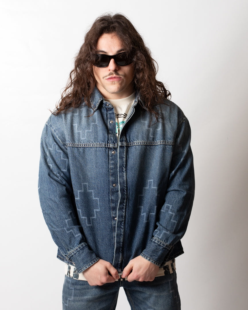Camicia Marcelo Burlon in jeans "Logomania" uomo