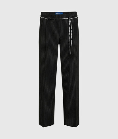 Pantalone Karl Lagerfeld Jeans gessato con cinturina logata a contrasto