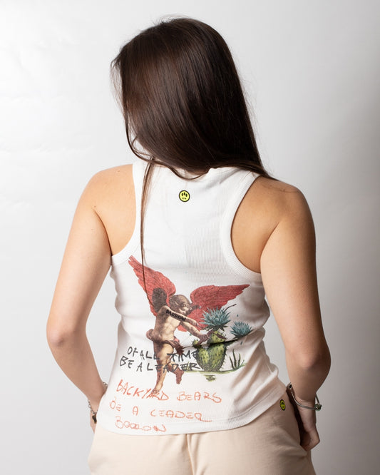 Top Barrow in costina con borchie e stampa donna