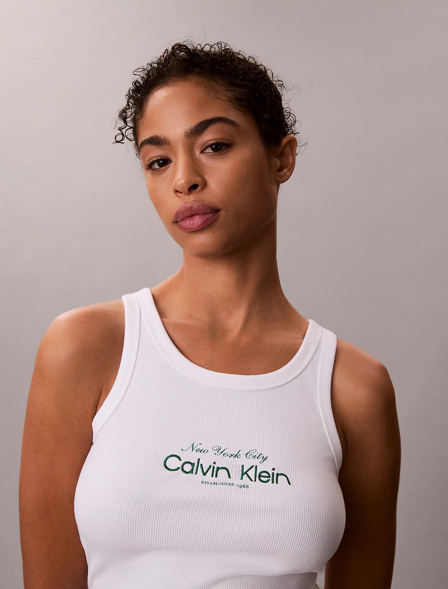Canotta Calvin Klein in costina con ricamo donna