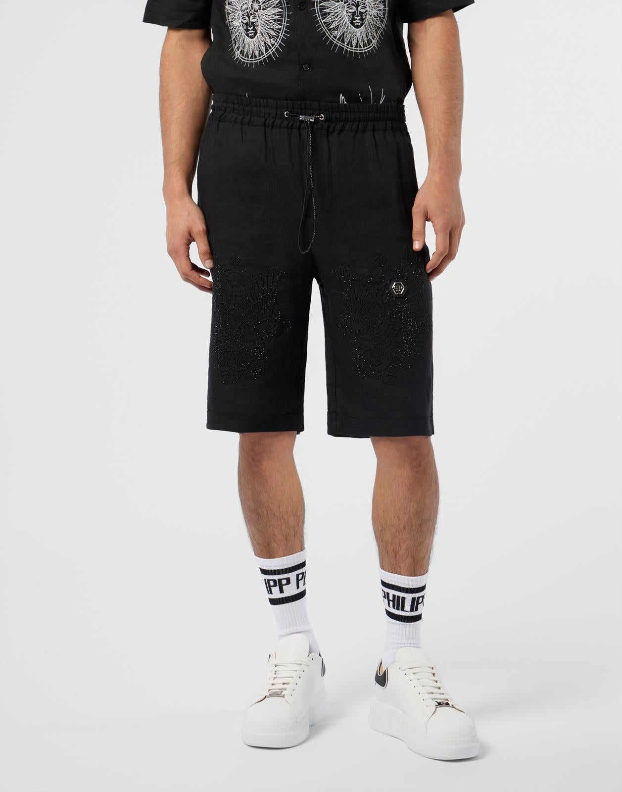 Short Philipp Plein in lino "Strass Tattoo" uomo
