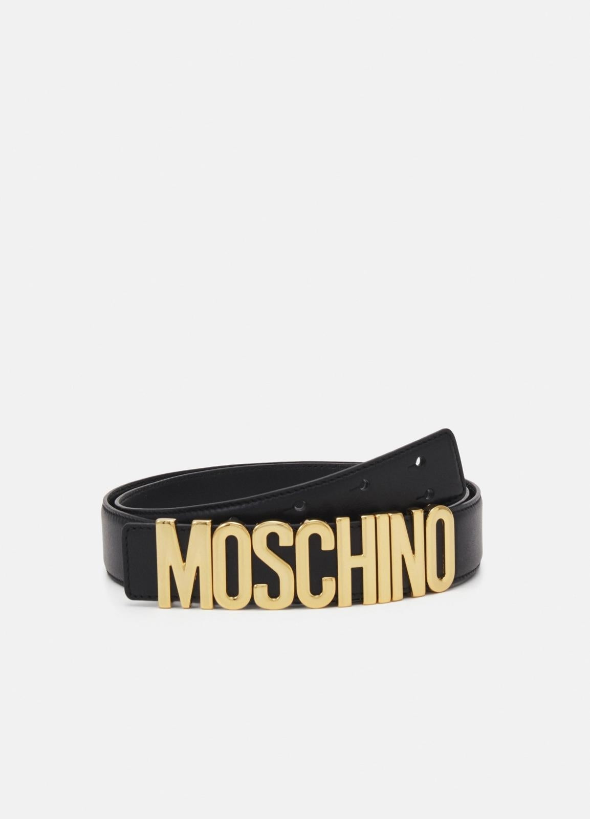 Cinta Moschino in pelle di vitello con placca logata