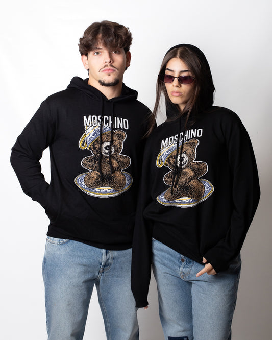 Maglia Moschino in lana con cappuccio e logo Teddy Bear