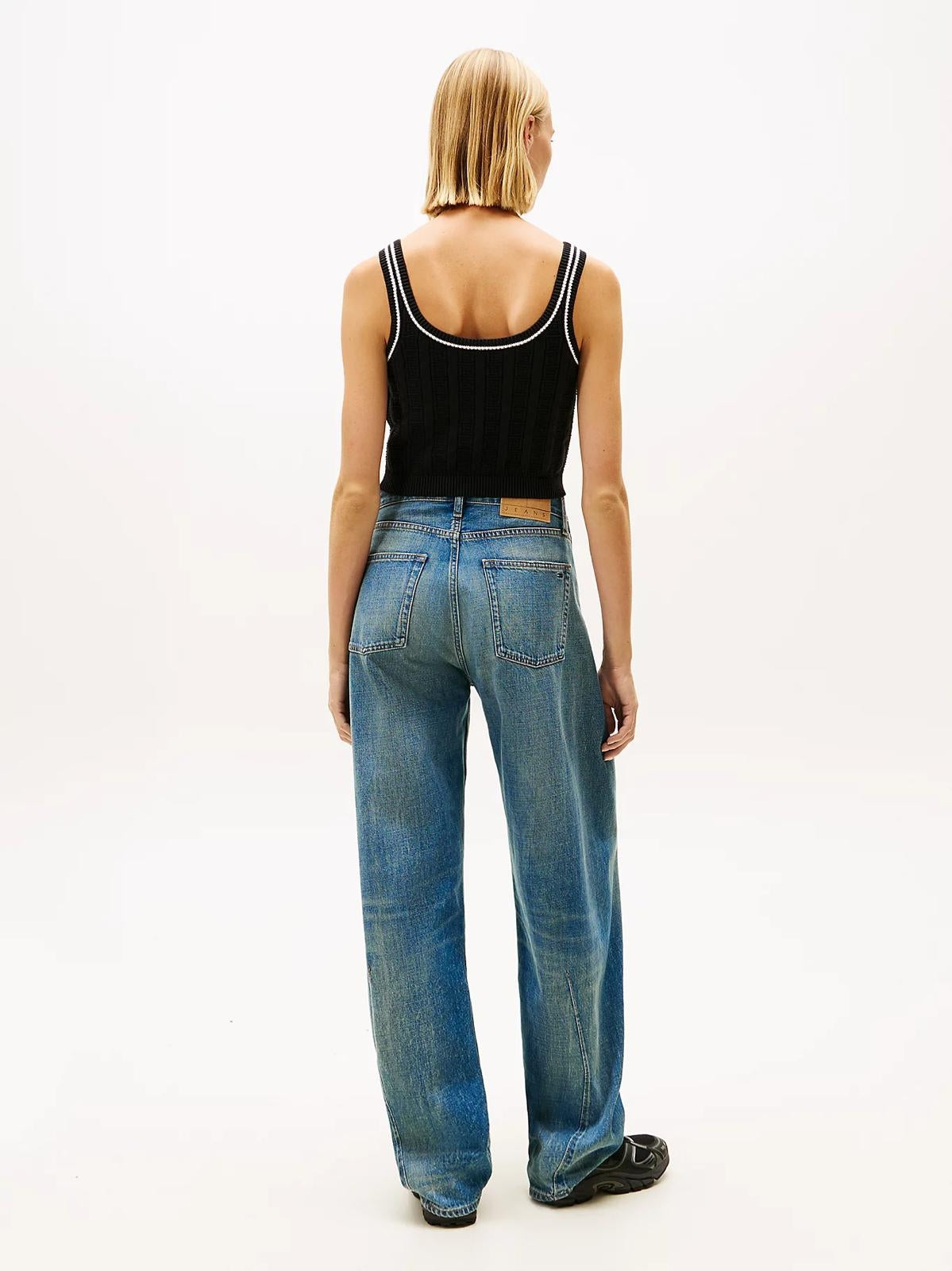 Top Tommy Jeans flag cable cropped donna