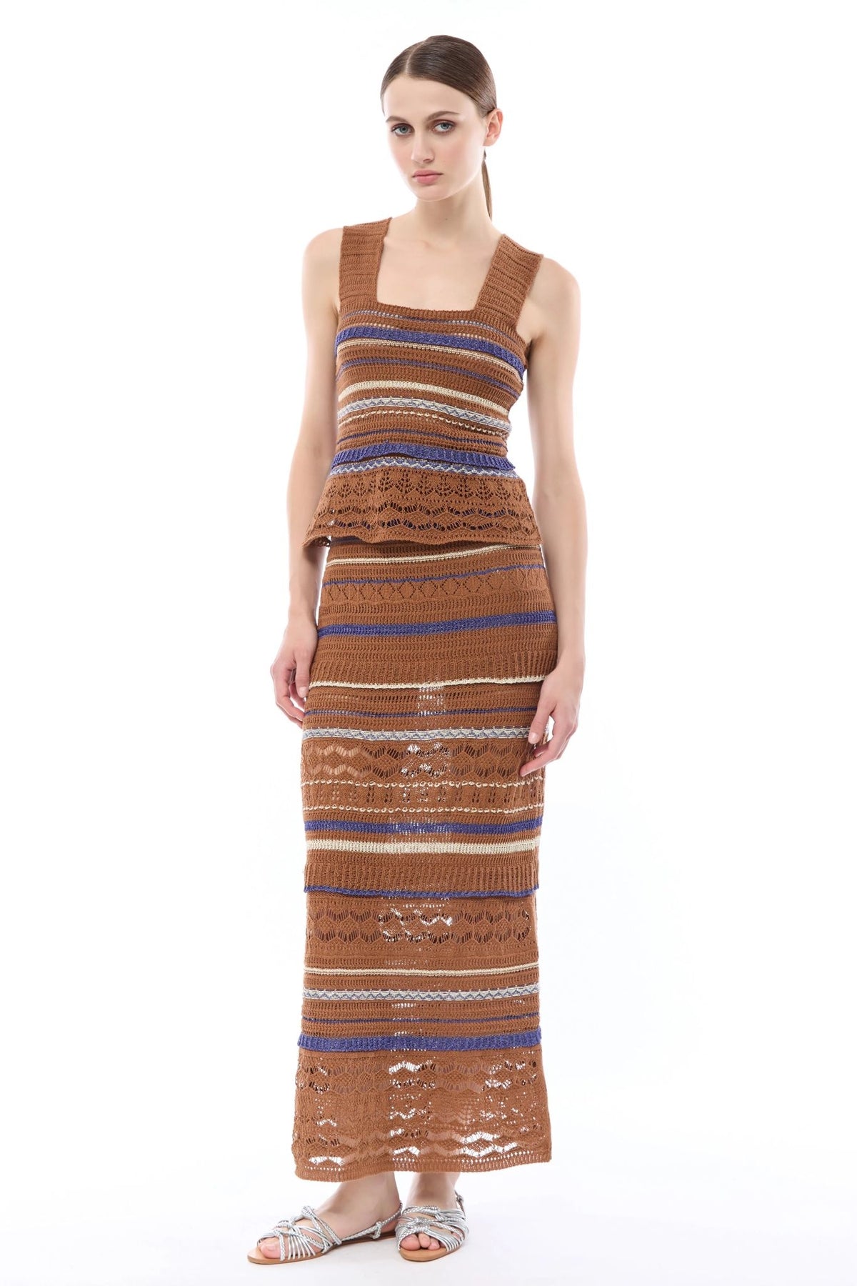 Top Nenette in maglia traforata a righe donna