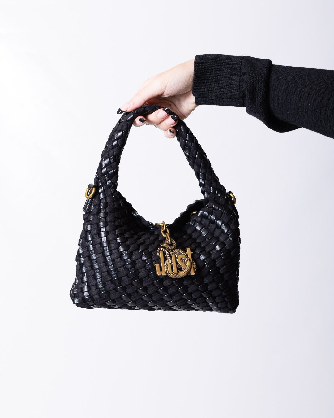Borsa Just Cavalli in eco pelle e camoscio con logo metallico oro