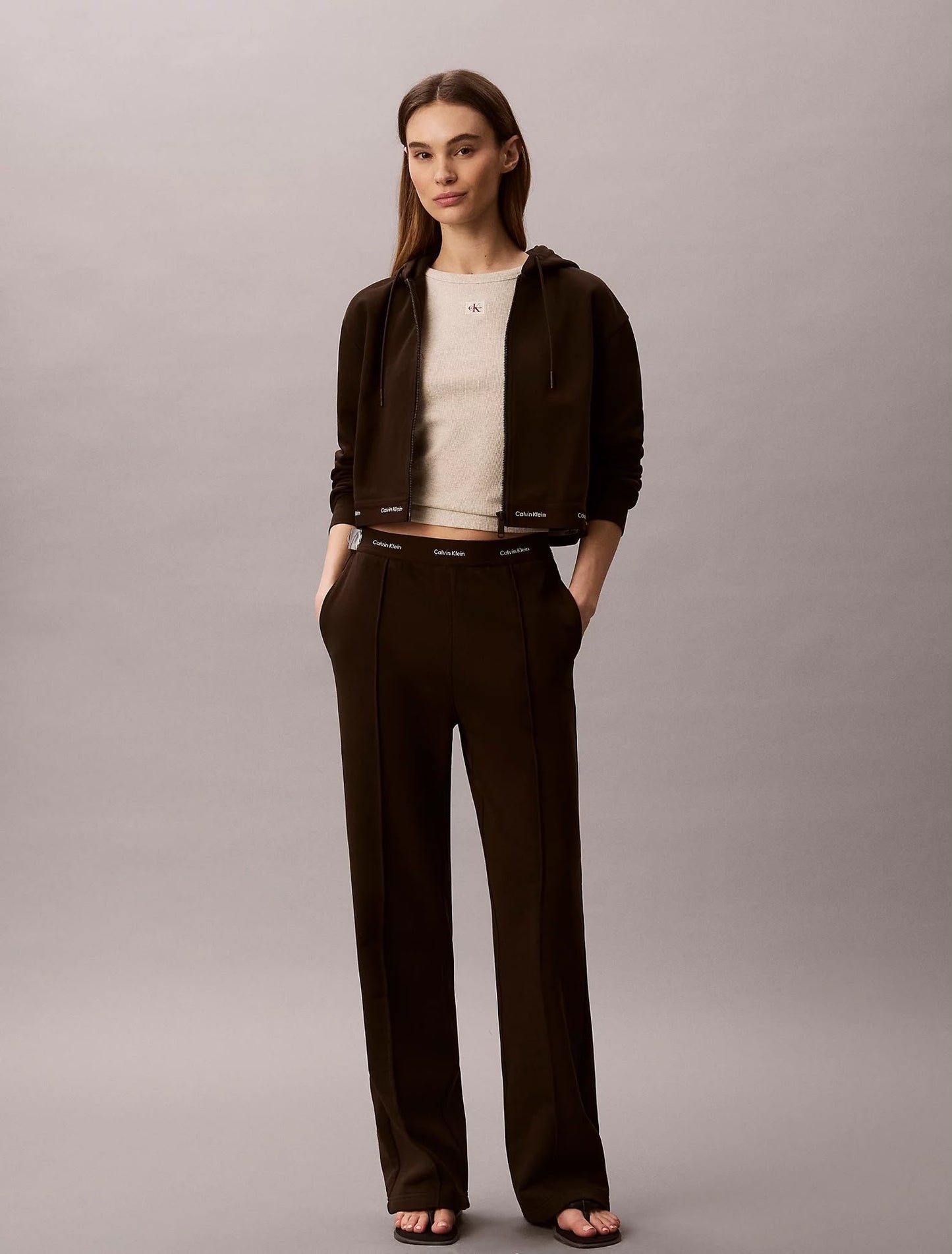 Felpa Calvin Klein fullzip con cappuccio e fascia logata donna