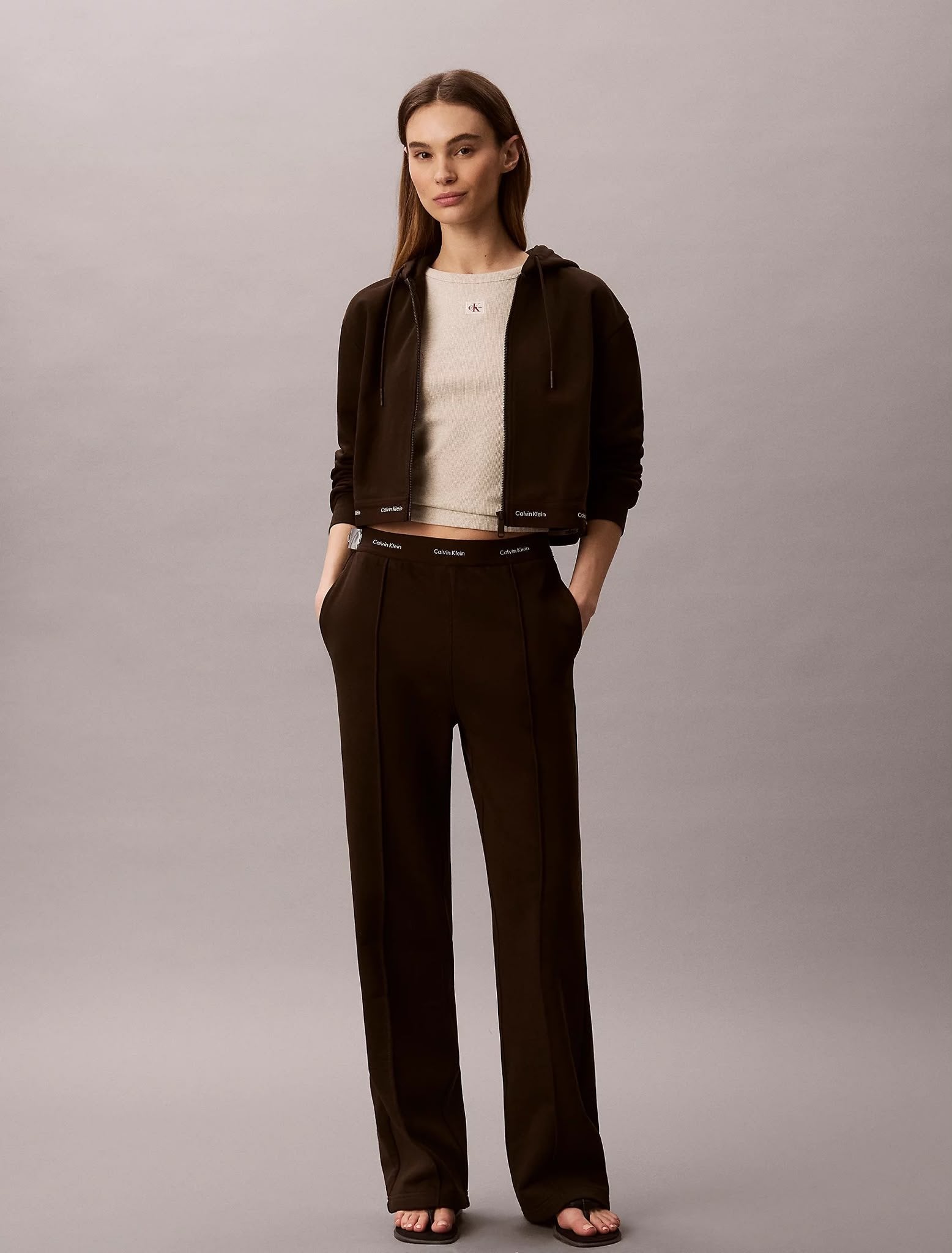 Felpa Calvin Klein fullzip con cappuccio e fascia logata donna