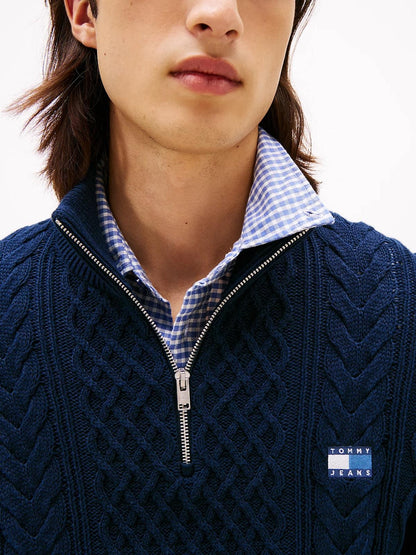 Maglia Tommy Jeans mezza zip con ricami intrecciati uomo