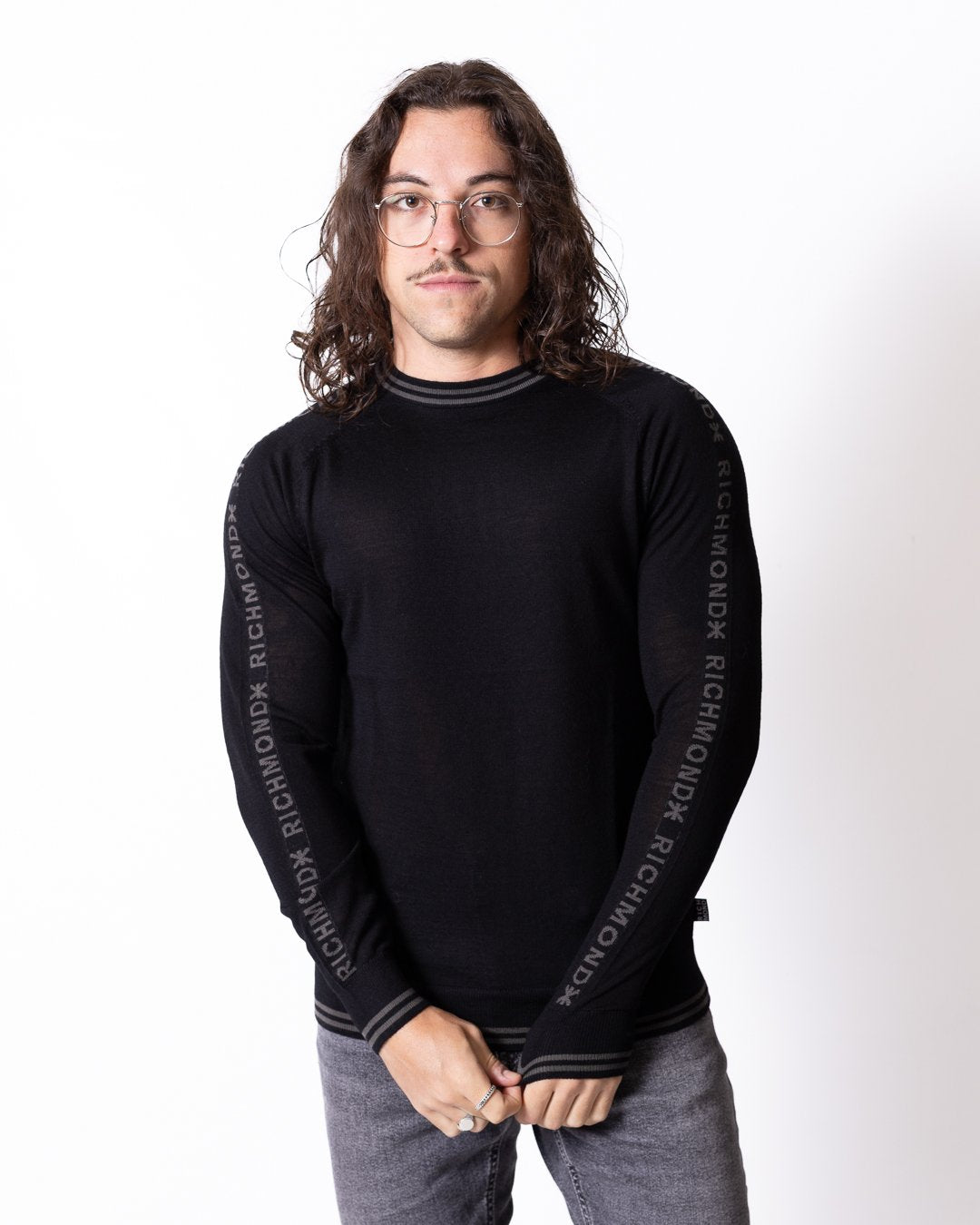 Maglia Richmond X in lana merino con logo a contrasto