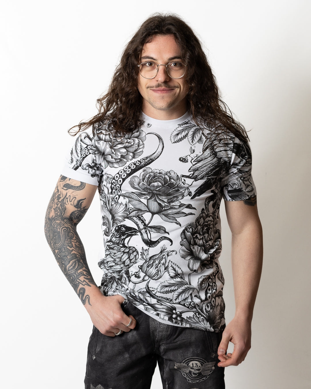 T-Shirt John Richmond con stampa floreale e strass uomo