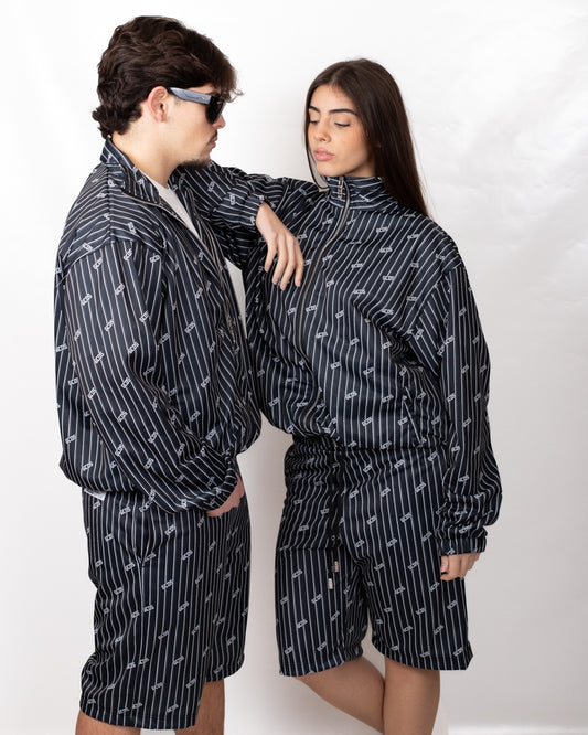 Felpa GCDS "Pinstripe Logo" fullzip in nylon